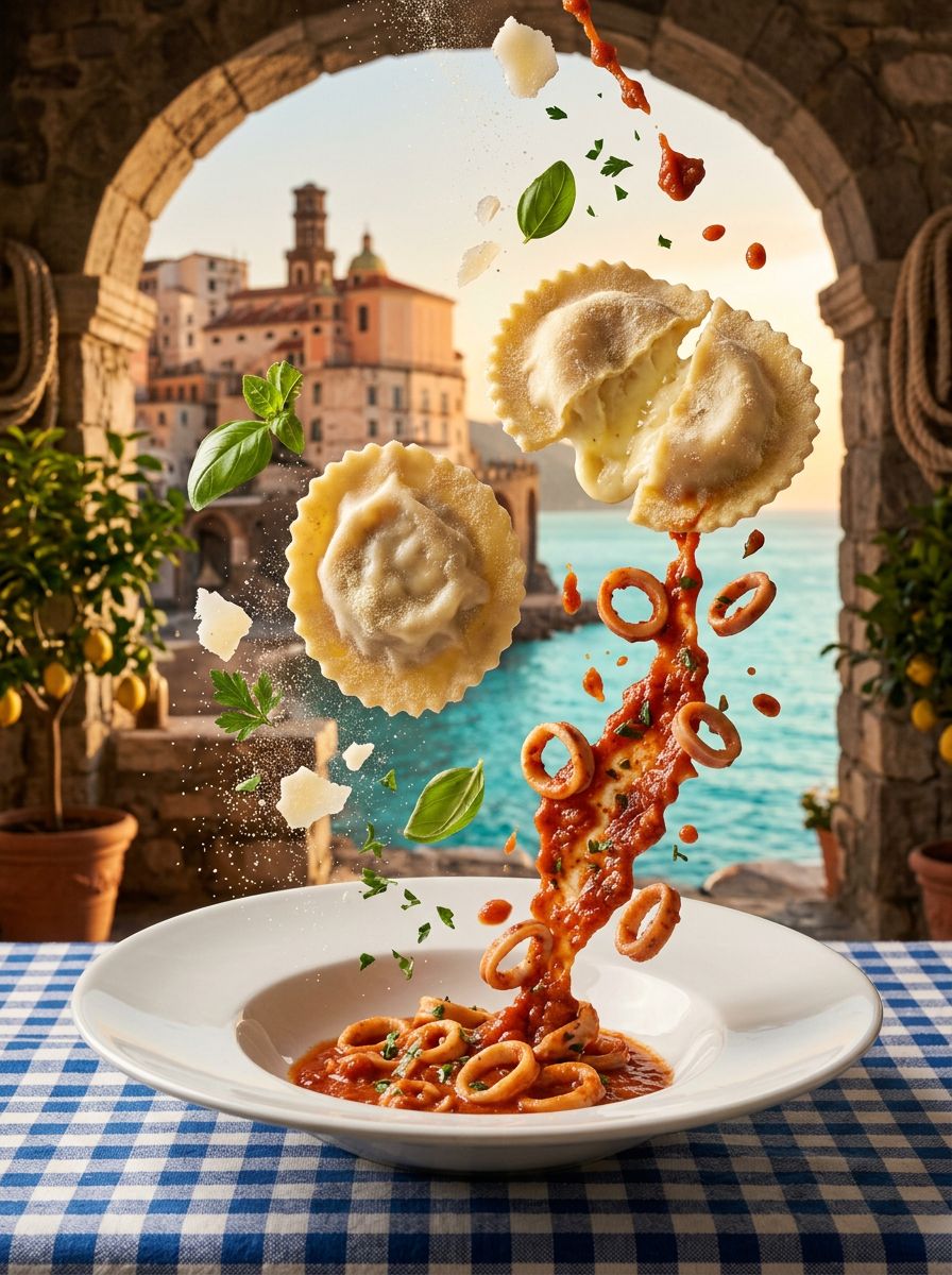 Ravioli Provola e Patate con Totani